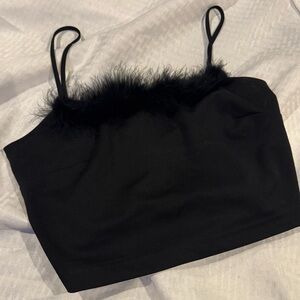 Black Ultra Flirt crop top with feather trim new with tags Medium Deadstock Goth